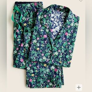 Jcrew Printfresh navy blue floral cotton poplin pajamas xs small winter garden